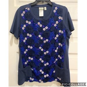 Logo Lounge Purple Tunic Crochet Floral Size L